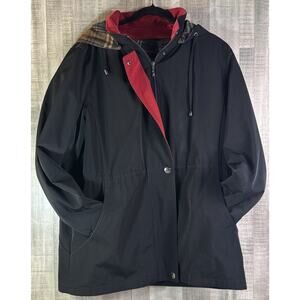 Liz Claiborne Coat Women’s L Black Red Rain Utility Trench Fleece Lined Parka